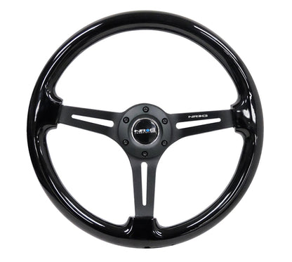 NRG Reinforced Steering Wheel 350mm / 3in Deep - Black Wood w/ Bk Matte Spoke