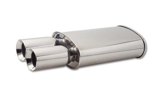Vibrant StreetPower Oval Muffler w/ Dual 3.5in Round Tips Straight Cut Beveled Edge 2.5in inlet I.D
