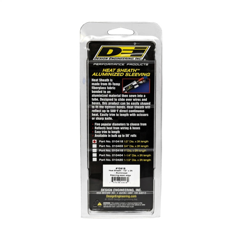 DEI Heat Sheath 1/2in I.D. x 3ft - Aluminized Sleeve - Sewn Edge