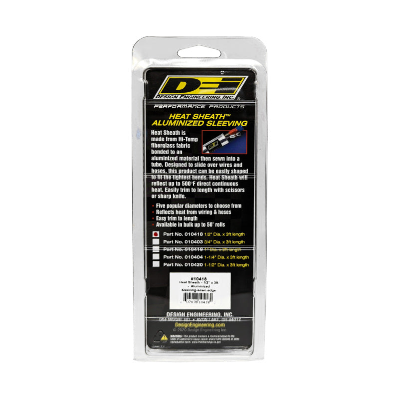 DEI Heat Sheath 1/2in I.D. x 3ft - Aluminized Sleeve - Sewn Edge
