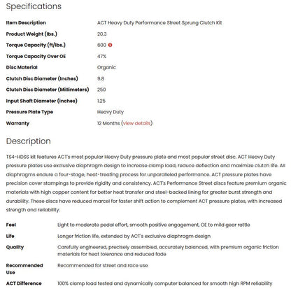 ACT Heavy Duty Performance Street Sprung Clutch Kit 2JZ GTE 600tq