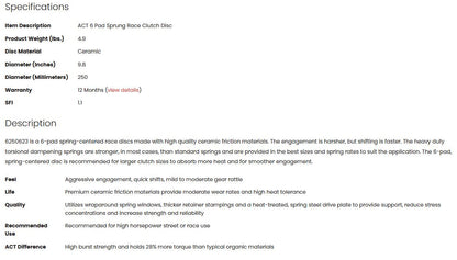 ACT 6 Pad Sprung Race Clutch Disc 2JZ GTE