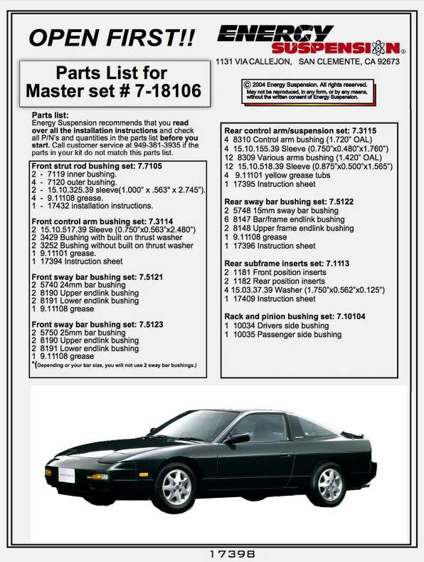 Energy Suspension 240sx S13 - Hyper-Flex Complete Master Bushing Set - BLACK