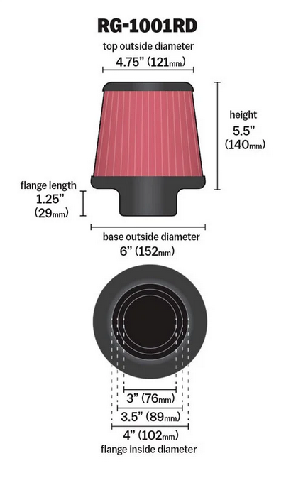 K&N Universal Air Filter Chrome Round 4in inlet / 6in Base / 4.75in Top / 5.5in Height