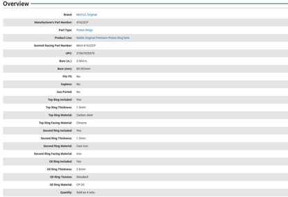 Mahle Premium Chrome Piston Ring Set Nissan 240sx KA24E / KA24DE - 41622CP