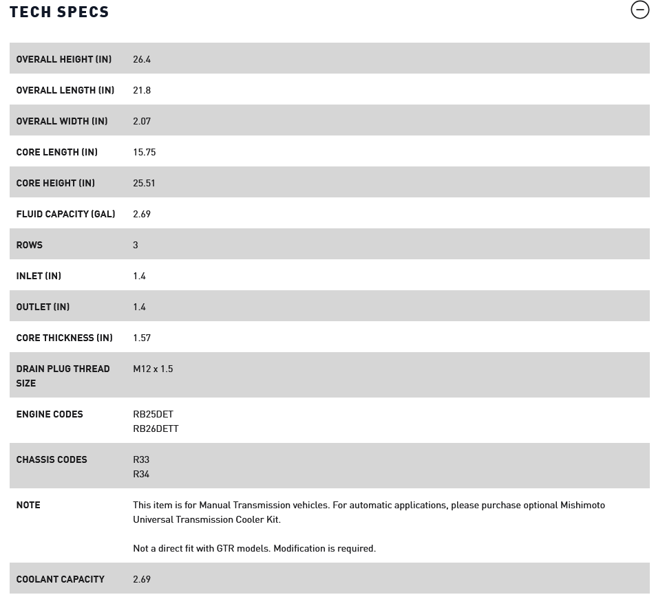 Mishimoto R33/R34 Nissan Skyline (NON R34 GTR) Manual Aluminum Radiator