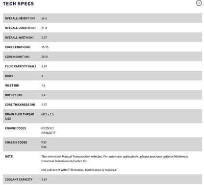 Mishimoto R33/R34 Nissan Skyline (NON R34 GTR) Manual Aluminum Radiator