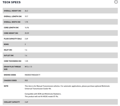 Mishimoto R32 Nissan Skyline Manual Aluminum Radiator