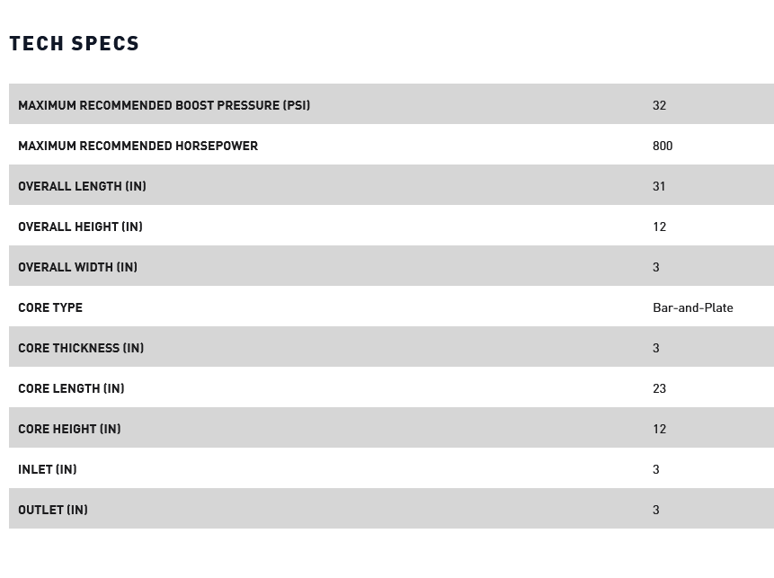 Mishimoto Universal S Line Bar & Plate 31x12x3 Intercooler 3in Inlet/Outlet - Silver