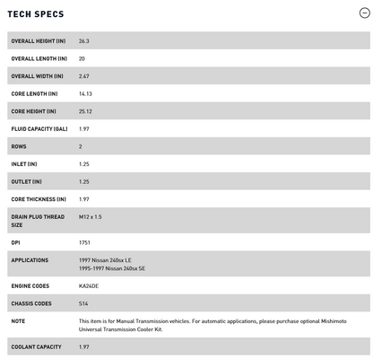 Mishimoto 95-98 Nissan 240sx S14 KA24DE 2-Row Aluminum Radiator