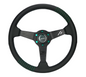 NRG 350mm Steering Wheel 1.5in Dish Black Perforated Leather Emerald Stitching - Reinforced