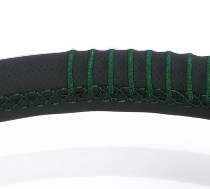 NRG 350mm Steering Wheel 1.5in Dish Black Perforated Leather Emerald Stitching - Reinforced