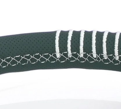 NRG Steering Wheel 1.5in Dish 350mm - Emerald Perforated Leather - Silver Stitching Reinforced Spoke