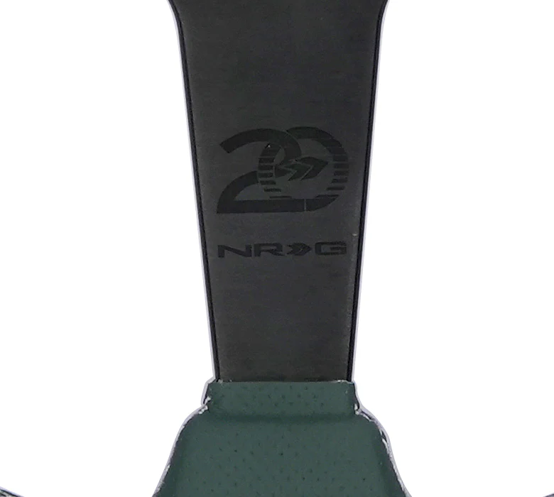 NRG Steering Wheel 1.5in Dish 350mm - Emerald Perforated Leather - Silver Stitching Reinforced Spoke