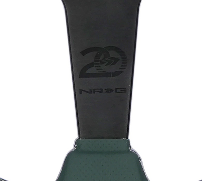 NRG Steering Wheel 1.5in Dish 350mm - Emerald Perforated Leather - Silver Stitching Reinforced Spoke
