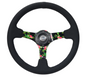 NRG Reinforced Steering Wheel 350mm / 3in. Deep Black Suede Floral 3-Spoke