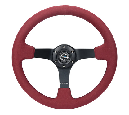 NRG 350mm Sport Wheel 3 Spokes - 3in Deep -  Burgundy Alcantara Suede