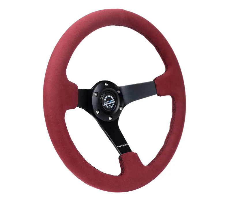 NRG 350mm Sport Wheel 3 Spokes - 3in Deep -  Burgundy Alcantara Suede