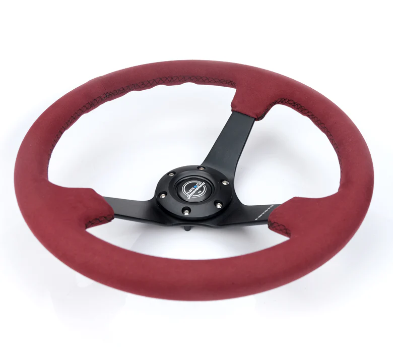 NRG 350mm Sport Wheel 3 Spokes - 3in Deep -  Burgundy Alcantara Suede