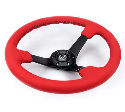NRG 350mm Sport Wheel 3 Spokes - 3in Deep - Red Alcantara Suede