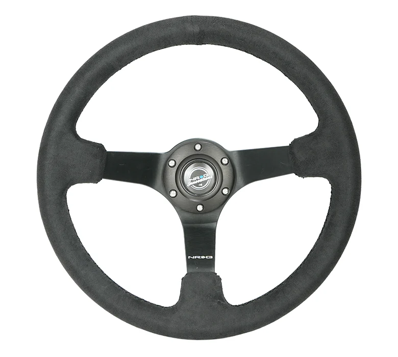 NRG 350mm Sport Wheel 3 Spokes - 3in Deep - Black Alcantara Suede