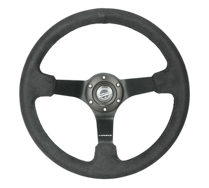 NRG 350mm Sport Wheel 3 Spokes - 3in Deep - Black Alcantara Suede