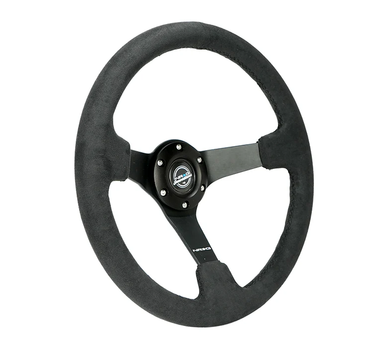NRG 350mm Sport Wheel 3 Spokes - 3in Deep - Black Alcantara Suede