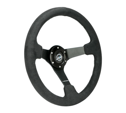 NRG 350mm Sport Wheel 3 Spokes - 3in Deep - Black Alcantara Suede