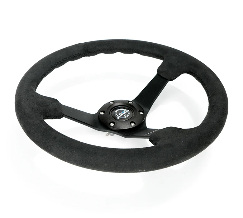 NRG 350mm Sport Wheel 3 Spokes - 3in Deep - Black Alcantara Suede