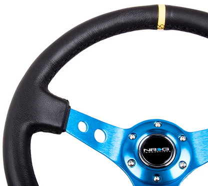 NRG Reinforced Steering Wheel 350mm / 3in. Deep Leather w/Blue Spoke & Yellow CM