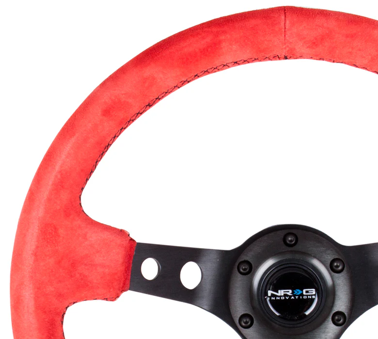 NRG Reinforced Steering Wheel 350mm / 3in Deep - Red Suede