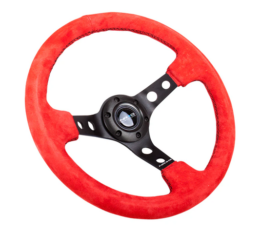 NRG Reinforced Steering Wheel 350mm / 3in Deep - Red Suede