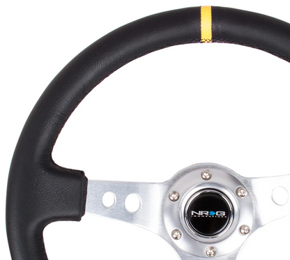 NRG Reinforced Steering Wheel 350mm / 3in Deep Black Leather w/ Single Yellow CM