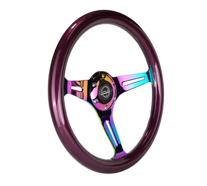 NRG Classic Wood Grain Steering Wheel 350mm - Purple Pearl w/ Neochrome Spoke