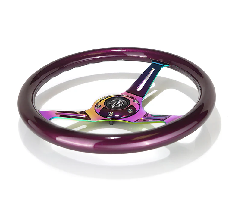 NRG Classic Wood Grain Steering Wheel 350mm - Purple Pearl w/ Neochrome Spoke