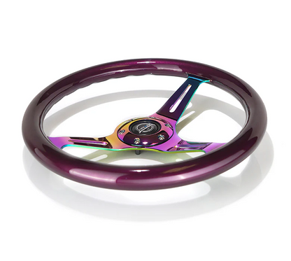 NRG Classic Wood Grain Steering Wheel 350mm - Purple Pearl w/ Neochrome Spoke