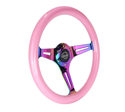 NRG Classic Wood Grain Steering Wheel 350mm Pink w/Neochrome 3-Spoke