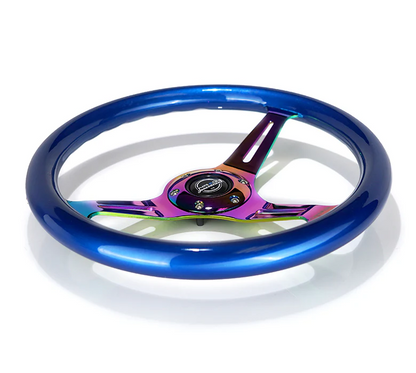 NRG Classic Wood Grain Steering Wheel 350mm Blue Pearl w/Neochrome Spokes