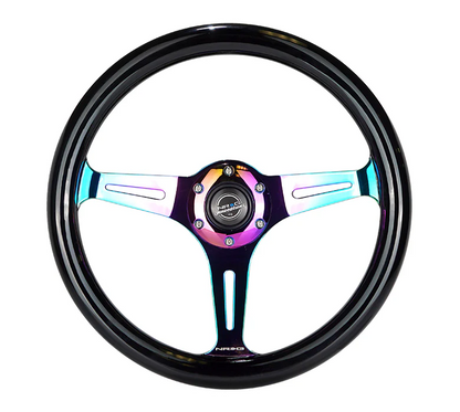 NRG Classic Wood Grain Steering Wheel 350mm Black Paint w/Neochrome Spoke