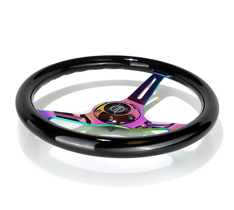 NRG Classic Wood Grain Steering Wheel 350mm Black Paint w/Neochrome Spoke