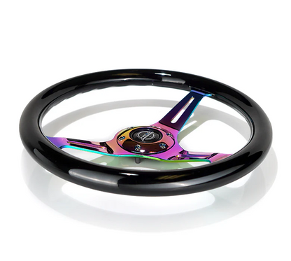 NRG Classic Wood Grain Steering Wheel 350mm Black Paint w/Neochrome Spoke