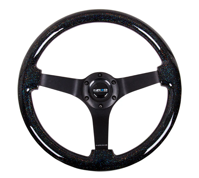 NRG Reinforced Steering Wheel 350mm / 3in Deep - Black Sparkle Wood Grain