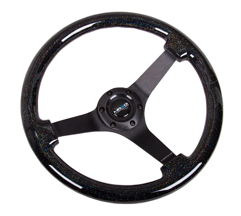 NRG Reinforced Steering Wheel 350mm / 3in Deep - Black Sparkle Wood Grain