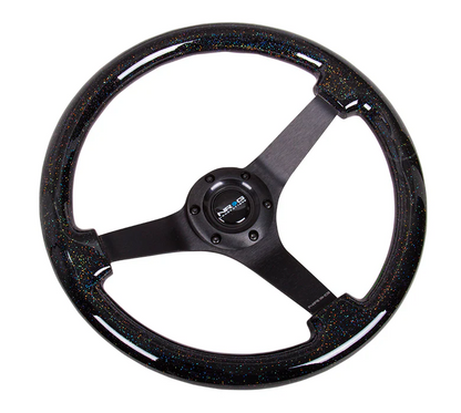 NRG Reinforced Steering Wheel 350mm / 3in Deep - Black Sparkle Wood Grain
