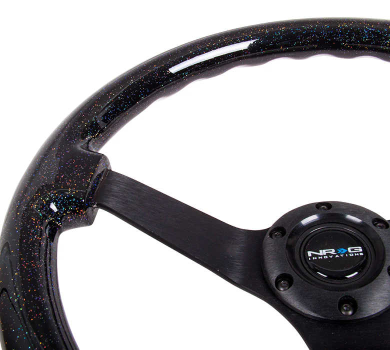 NRG Reinforced Steering Wheel 350mm / 3in Deep - Black Sparkle Wood Grain