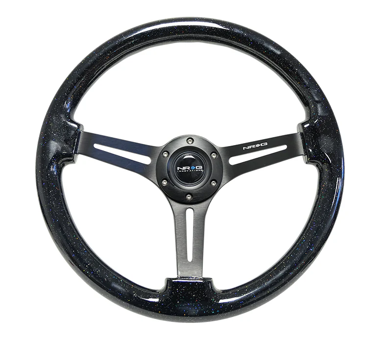 NRG Reinforced Steering Wheel 350mm / 3in. Deep - Black with Flake Wood