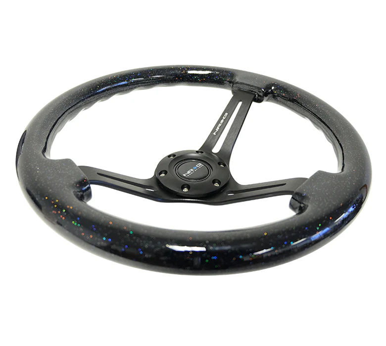 NRG Reinforced Steering Wheel 350mm / 3in. Deep - Black with Flake Wood