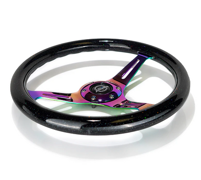 NRG Classic Wood Grain Steering Wheel 350mm - Galaxy Sparkle w/Neochrome Spoke