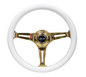 NRG Classic Wood Grain Steering Wheel 350mm - White w/Chrome Gold Spokes