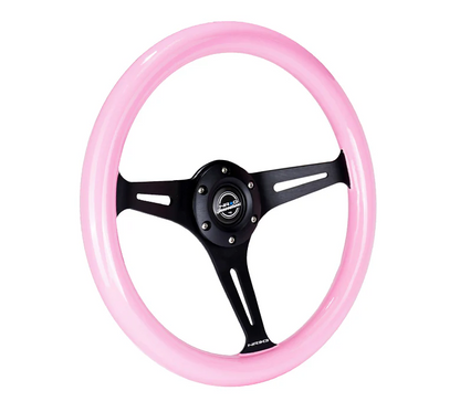 NRG Classic Wood Grain Steering Wheel 350mm - Pink w/Black Spokes